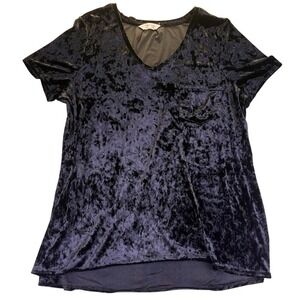 Spring + Mercer Black Crushed Velvet Legging Tee V-Neck Pocket Top XXL Emo Goth